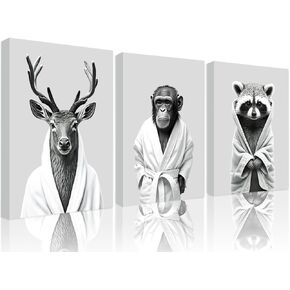 3pcs Funny Black and White Highland Cow Wall Art Bathroom Decor Stylish Canva Poster Printing Canvas Artwork for Living Room Apartment Bedroom Bathroom Office Hotel Wall Decor（12x16in unframed）