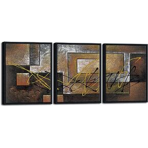 Pyradecor Modern 3 Piece Canvas Prints Abstract Brown Landscapes Pictures Paintings on Canvas Wall Art Work for Living Room Bedroom Kitchen Home Decorations