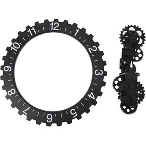 3D Moving Clock 15.94in Retro Large Hanging Gear Clock Rotary Mechanical Hour Wheel Wall Art Decorative Clock for Office Home Decor (Black)
