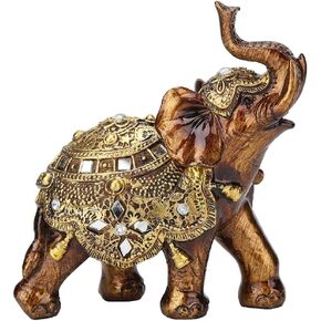 Elephant Statue, Resin Elephant Ornament, Wood Grain Golden Elephant Collectible Figurine, Lucky Feng Shui Elephant Sculpture, Home TV Cabinet Craft