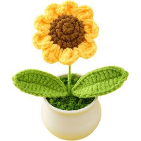 Sunflower Car Dashboard Decor,Handmade Crochet Sunflowers,Cute Knitted Sunflower Car Ornament Accessories,Artificial Sunflower White Pot Decor Gift for Mother Home Car Decor