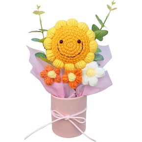 Crochet Flowers in Pot,Handmade Sunflower Bouquet with Paper Vase,Handwaven Artificial Sunflowers,Handmade Knitted Bouquet Gift for My Daughter Teacher's Day Mother's Day Women Home Decor