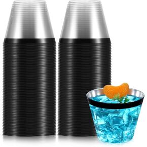 Norme 50 Pcs Clear Plastic Cups 9 oz Disposable Cup Rimmed Plastic Cups Disposable Wine Glasses Party Drinking Tumblers Plastic Cocktail Cups for Holiday Wedding Graduation Birthday Party(Red)