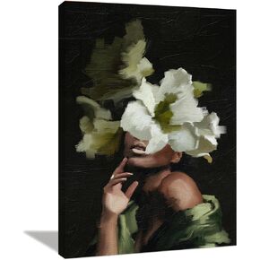 African American Wall Art Black Woman Head Flowers Poster Black Girl Art Wall Decor Abstract Floral African Portrait Poster Modern Feminine Boho Art for Bedroom Living Room Decor, Frame Not Included
