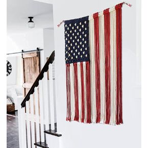 FLBER OUTLET Macrame Wall Hanging Macrame American Flag Boho Patriotic Decor Memorial Day Fourth of July wall Art Home décor 25.5x37