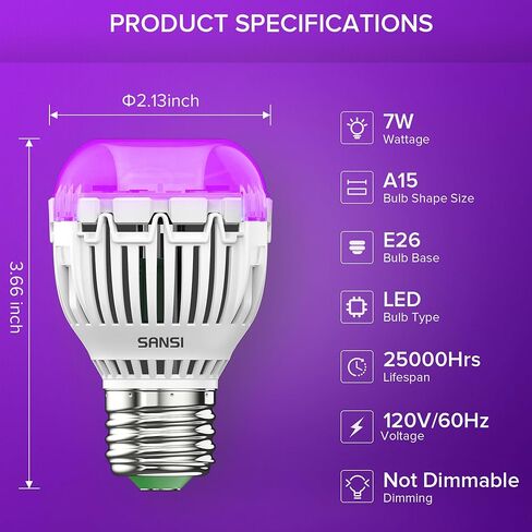 سانسي 2 حزمة لمبة الضوء الأسود، 7W A15 أضواء سوداء بقيادة لمبة لتوهج حزب هالوين الزينة، E26 قاعدة ضوء أسود لمبات الضوء في الأماكن المغلقة الأشعة فوق البنفسجية ضوء لمبة لطلاء الجسم الفلورسنت ملصق توهج الطرف in Kuwait
