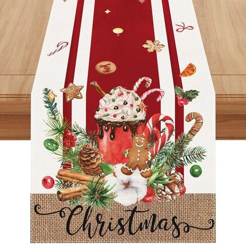 Jiudungs ​​الكتان الأحمر الزنجبيل عيد الميلاد الجدول عداء 72 بوصة طويلة الزنجبيل عيد الميلاد ديكور مزرعة عيد الميلاد عيد الميلاد عطلة الشتاء المنزل طاولة المطبخ ديكورات in Kuwait