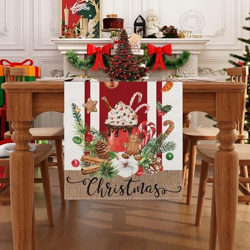 Jiudungs ​​الكتان الأحمر الزنجبيل عيد الميلاد الجدول عداء 72 بوصة طويلة الزنجبيل عيد الميلاد ديكور مزرعة عيد الميلاد عيد الميلاد عطلة الشتاء المنزل طاولة المطبخ ديكورات in Kuwait