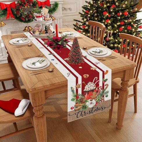 Jiudungs ​​الكتان الأحمر الزنجبيل عيد الميلاد الجدول عداء 72 بوصة طويلة الزنجبيل عيد الميلاد ديكور مزرعة عيد الميلاد عيد الميلاد عطلة الشتاء المنزل طاولة المطبخ ديكورات in Kuwait