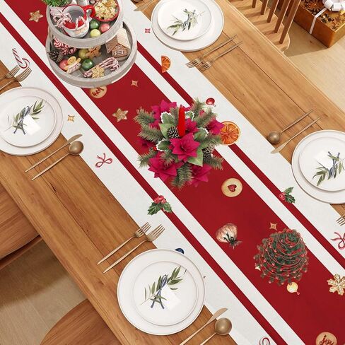 Jiudungs ​​الكتان الأحمر الزنجبيل عيد الميلاد الجدول عداء 72 بوصة طويلة الزنجبيل عيد الميلاد ديكور مزرعة عيد الميلاد عيد الميلاد عطلة الشتاء المنزل طاولة المطبخ ديكورات in Kuwait