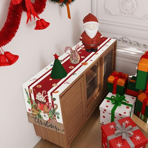 Jiudungs ​​الكتان الأحمر الزنجبيل عيد الميلاد الجدول عداء 72 بوصة طويلة الزنجبيل عيد الميلاد ديكور مزرعة عيد الميلاد عيد الميلاد عطلة الشتاء المنزل طاولة المطبخ ديكورات in Kuwait