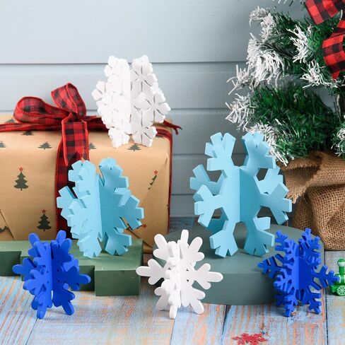 AWIZOM 6 Set Christmas Wooden Snowflake Decor 3D Winter Snowflake Table Signs White Christmas Snowflake Table Centerpiece Rustic Christmas Tiered Tray Decor for Xmas Holiday Home Tabletop Shelf Decor in Kuwait