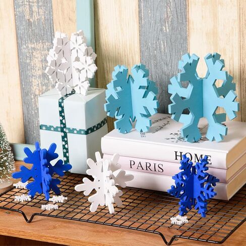 AWIZOM 6 Set Christmas Wooden Snowflake Decor 3D Winter Snowflake Table Signs White Christmas Snowflake Table Centerpiece Rustic Christmas Tiered Tray Decor for Xmas Holiday Home Tabletop Shelf Decor in Kuwait