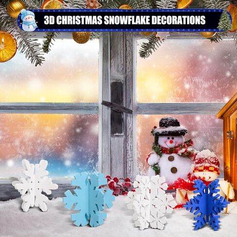 AWIZOM 6 Set Christmas Wooden Snowflake Decor 3D Winter Snowflake Table Signs White Christmas Snowflake Table Centerpiece Rustic Christmas Tiered Tray Decor for Xmas Holiday Home Tabletop Shelf Decor in Kuwait