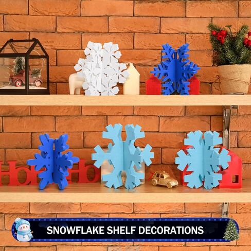AWIZOM 6 Set Christmas Wooden Snowflake Decor 3D Winter Snowflake Table Signs White Christmas Snowflake Table Centerpiece Rustic Christmas Tiered Tray Decor for Xmas Holiday Home Tabletop Shelf Decor in Kuwait