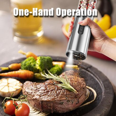Electric Salt and Pepper Grinder, Rechargeable Salt Pepper Shakers, Automatic Salt Mill with Adjustable Coarseness, One-Hand Operation with LED Light, Perfect for Kitchen and BBQ in Saudi Arabia