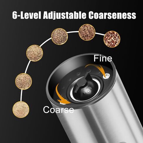 Electric Salt and Pepper Grinder, Rechargeable Salt Pepper Shakers, Automatic Salt Mill with Adjustable Coarseness, One-Hand Operation with LED Light, Perfect for Kitchen and BBQ in Saudi Arabia