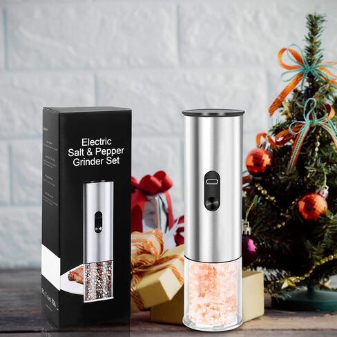 Electric Salt and Pepper Grinder, Rechargeable Salt Pepper Shakers, Automatic Salt Mill with Adjustable Coarseness, One-Hand Operation with LED Light, Perfect for Kitchen and BBQ in Saudi Arabia
