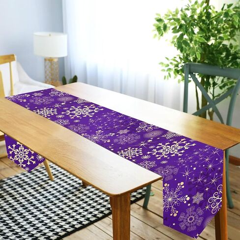 ALAZA Double-Sided Winter Violet Purple with Gold Snowflakes Christmas Table Runner 14x108 Inches Long,Table Cloth Runner for Wedding Birthday Party Kitchen Dining Home Everyday Decor in Saudi Arabia