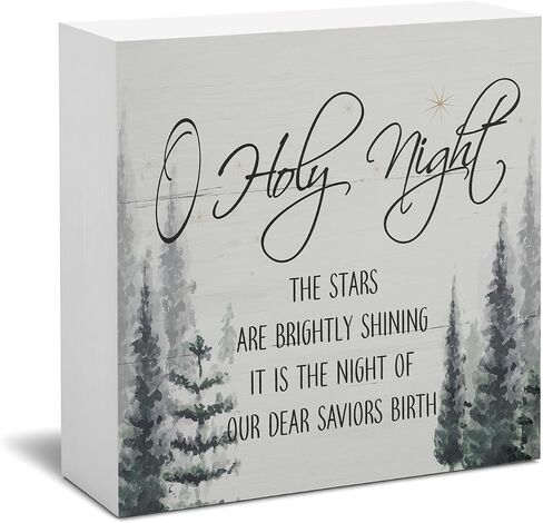 Christmas Decor, Christian Decor, O Holy Night Wood Desk Signs, Bible Verse Christmas Winter Holiday Decorations for Shelf Desk Table, 5x5 in Kuwait