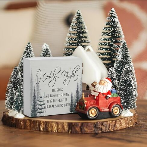 Christmas Decor, Christian Decor, O Holy Night Wood Desk Signs, Bible Verse Christmas Winter Holiday Decorations for Shelf Desk Table, 5x5 in Kuwait