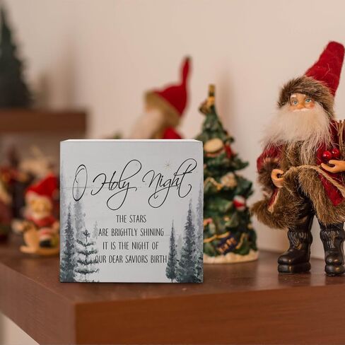 Christmas Decor, Christian Decor, O Holy Night Wood Desk Signs, Bible Verse Christmas Winter Holiday Decorations for Shelf Desk Table, 5x5 in Kuwait