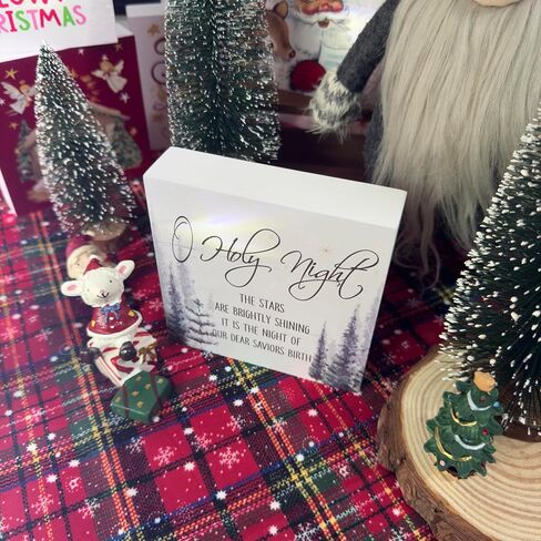 Christmas Decor, Christian Decor, O Holy Night Wood Desk Signs, Bible Verse Christmas Winter Holiday Decorations for Shelf Desk Table, 5x5 in Kuwait