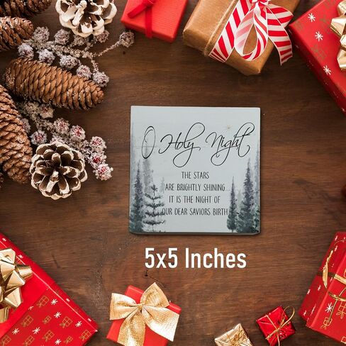 Christmas Decor, Christian Decor, O Holy Night Wood Desk Signs, Bible Verse Christmas Winter Holiday Decorations for Shelf Desk Table, 5x5 in Kuwait
