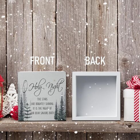 Christmas Decor, Christian Decor, O Holy Night Wood Desk Signs, Bible Verse Christmas Winter Holiday Decorations for Shelf Desk Table, 5x5 in Kuwait