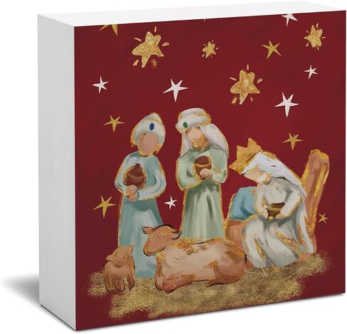 Christmas Decor, Christian Decor, O Holy Night Wood Desk Signs, Bible Verse Christmas Winter Holiday Decorations for Shelf Desk Table, 5x5 in Kuwait