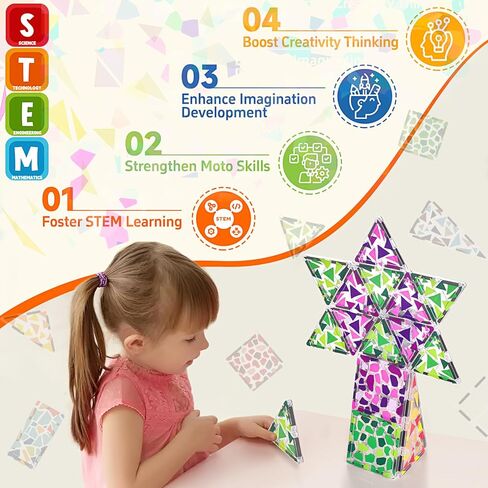 Veneibe Magnetic Tiles Animal for Toddler, Magnet Tiles Building Toys Set, Prairie World Pretend Play Game, Assembly Structure, Preschool STEM Toy for Kids Age 1-3 3-5 4-6 in Kuwait