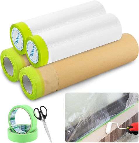 ورق إخفاء، 6 لفات من ورق ومقص لاصق مسبقًا، أفضل شريط وستائر للسيارات، ورق رسام الشريط والستائر، لتغطية الحواف والإطارات والسيارات وجسم السيارة in Kuwait