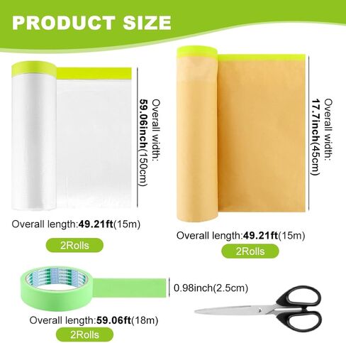 ورق إخفاء، 6 لفات من ورق ومقص لاصق مسبقًا، أفضل شريط وستائر للسيارات، ورق رسام الشريط والستائر، لتغطية الحواف والإطارات والسيارات وجسم السيارة in Kuwait