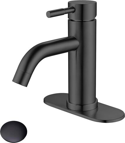 Single Hole Bathroom Sink Faucet Matte Black, Modern Single Handle Bathroom Faucet Commercial Stainless Steel Basin Faucet with Drain in Kuwait