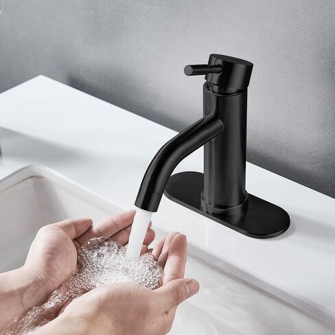 Single Hole Bathroom Sink Faucet Matte Black, Modern Single Handle Bathroom Faucet Commercial Stainless Steel Basin Faucet with Drain in Kuwait