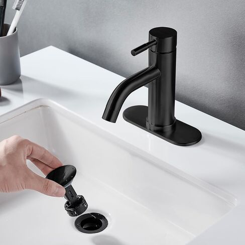 Single Hole Bathroom Sink Faucet Matte Black, Modern Single Handle Bathroom Faucet Commercial Stainless Steel Basin Faucet with Drain in Kuwait