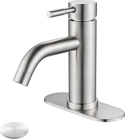 Single Hole Bathroom Sink Faucet Matte Black, Modern Single Handle Bathroom Faucet Commercial Stainless Steel Basin Faucet with Drain in Kuwait
