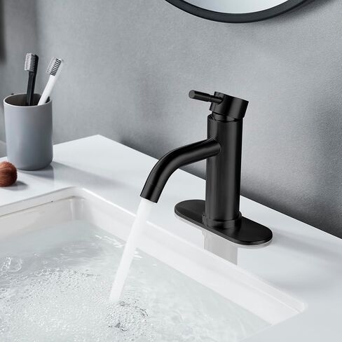 Single Hole Bathroom Sink Faucet Matte Black, Modern Single Handle Bathroom Faucet Commercial Stainless Steel Basin Faucet with Drain in Kuwait