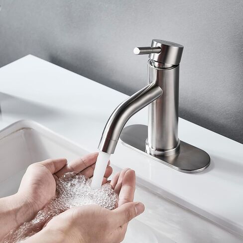 Single Hole Bathroom Sink Faucet Matte Black, Modern Single Handle Bathroom Faucet Commercial Stainless Steel Basin Faucet with Drain in Kuwait