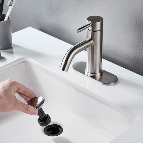 Single Hole Bathroom Sink Faucet Matte Black, Modern Single Handle Bathroom Faucet Commercial Stainless Steel Basin Faucet with Drain in Kuwait