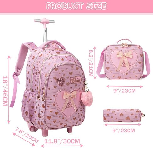 Rolling Backpack for Girls Backpack with Wheels Cute Pink Kids Suitcase for Girls with Lunch Box Set Kids Carry on Luggage with Wheels Kids Rolling Suitcase Back to School Supplies in Saudi Arabia