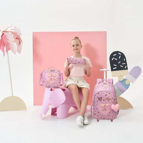 Rolling Backpack for Girls Backpack with Wheels Cute Pink Kids Suitcase for Girls with Lunch Box Set Kids Carry on Luggage with Wheels Kids Rolling Suitcase Back to School Supplies in Saudi Arabia