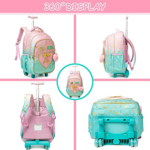 Rolling Backpack for Girls Backpack with Wheels Cute Pink Kids Suitcase for Girls with Lunch Box Set Kids Carry on Luggage with Wheels Kids Rolling Suitcase Back to School Supplies in Saudi Arabia