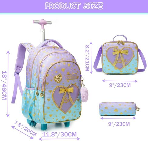 Rolling Backpack for Girls Backpack with Wheels Cute Pink Kids Suitcase for Girls with Lunch Box Set Kids Carry on Luggage with Wheels Kids Rolling Suitcase Back to School Supplies in Saudi Arabia
