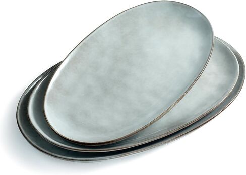 famiware Serving Platter, Oval 15.59/14.3/12.9 inch Serving Dishes for Entertaining, Serving Bowls, Microwave Safe, Stonware Serving Trays for Party, Turkey, Cheese, Ocean Series, Vanilla White in Saudi Arabia