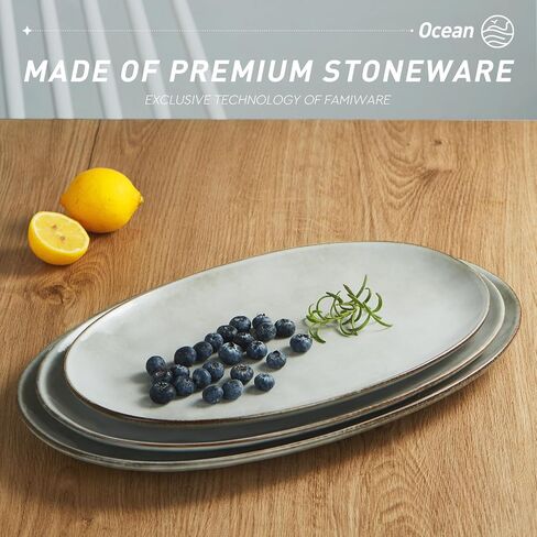 famiware Serving Platter, Oval 15.59/14.3/12.9 inch Serving Dishes for Entertaining, Serving Bowls, Microwave Safe, Stonware Serving Trays for Party, Turkey, Cheese, Ocean Series, Vanilla White in Saudi Arabia