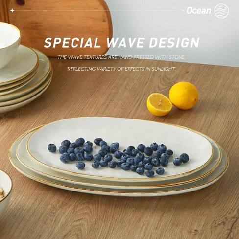 famiware Serving Platter, Oval 15.59/14.3/12.9 inch Serving Dishes for Entertaining, Serving Bowls, Microwave Safe, Stonware Serving Trays for Party, Turkey, Cheese, Ocean Series, Vanilla White in Saudi Arabia