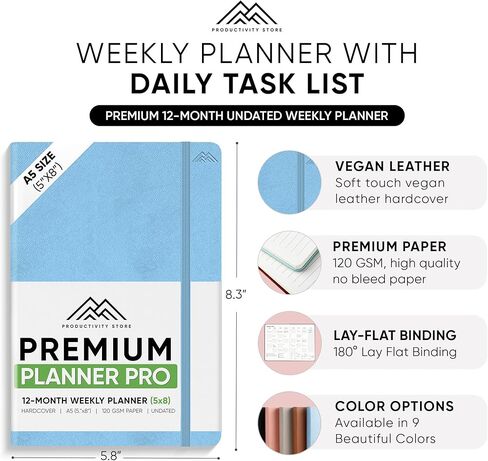 مخطط 2024 8.5 x 11 Pro Max - مخطط غير مؤرخ 2024-2024 تقويم 12 شهرًا ومخطط يومي 2024-2025 - بني - A4 - متجر الإنتاجية in Kuwait