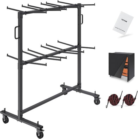 VEVOR Folding Cart Single Layer Mobile Stackable Dolly, Storage Rack Trolley with 265 Lbs Capacity to Store 42, Heavy Duty Iron Chairs Holder with 4 Casters, 2 Elastic Cords, Cover, Matte Black in Saudi Arabia