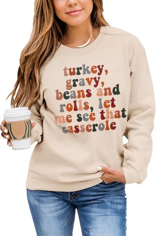 CM C&M WODRO Women Thanksgiving Sweatshirt Funny Turkey Letter Print Crewneck Pullover Long Sleeve Tops Casual Fall Clothes in Saudi Arabia